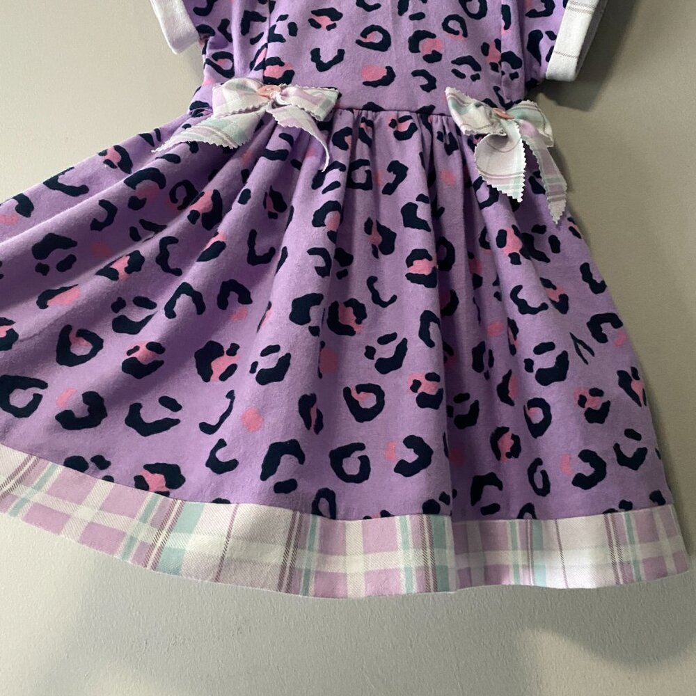 Handmade Children's 100% Cotton Flannelette Purple Pink Leopard Plaid Dress - Picture 12 of 14